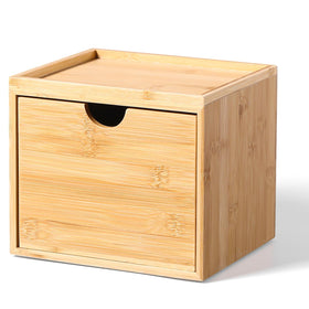 ZOBONETI bamboo face towel holder with drawer on a bathroom counter for tidy towels