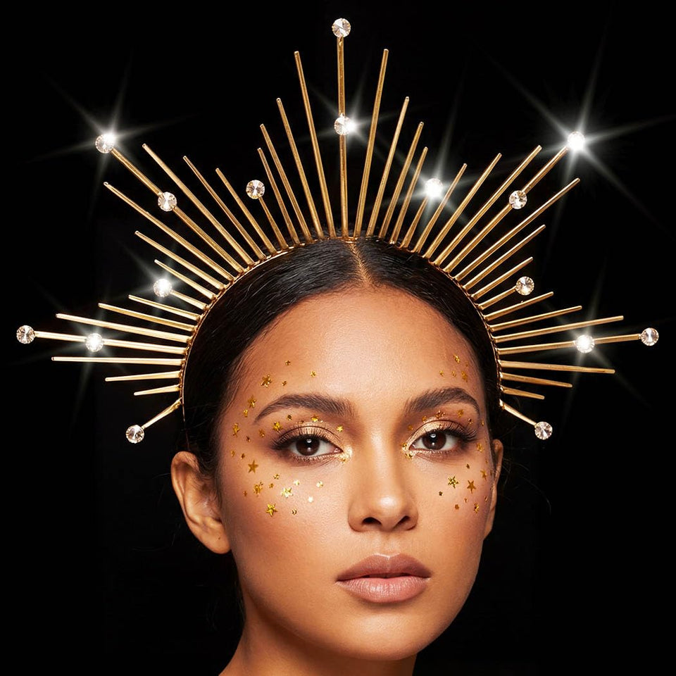 Zoestar Greek Goddess Halo Headband in gold, ideal for wedding photoshoots and festive events.