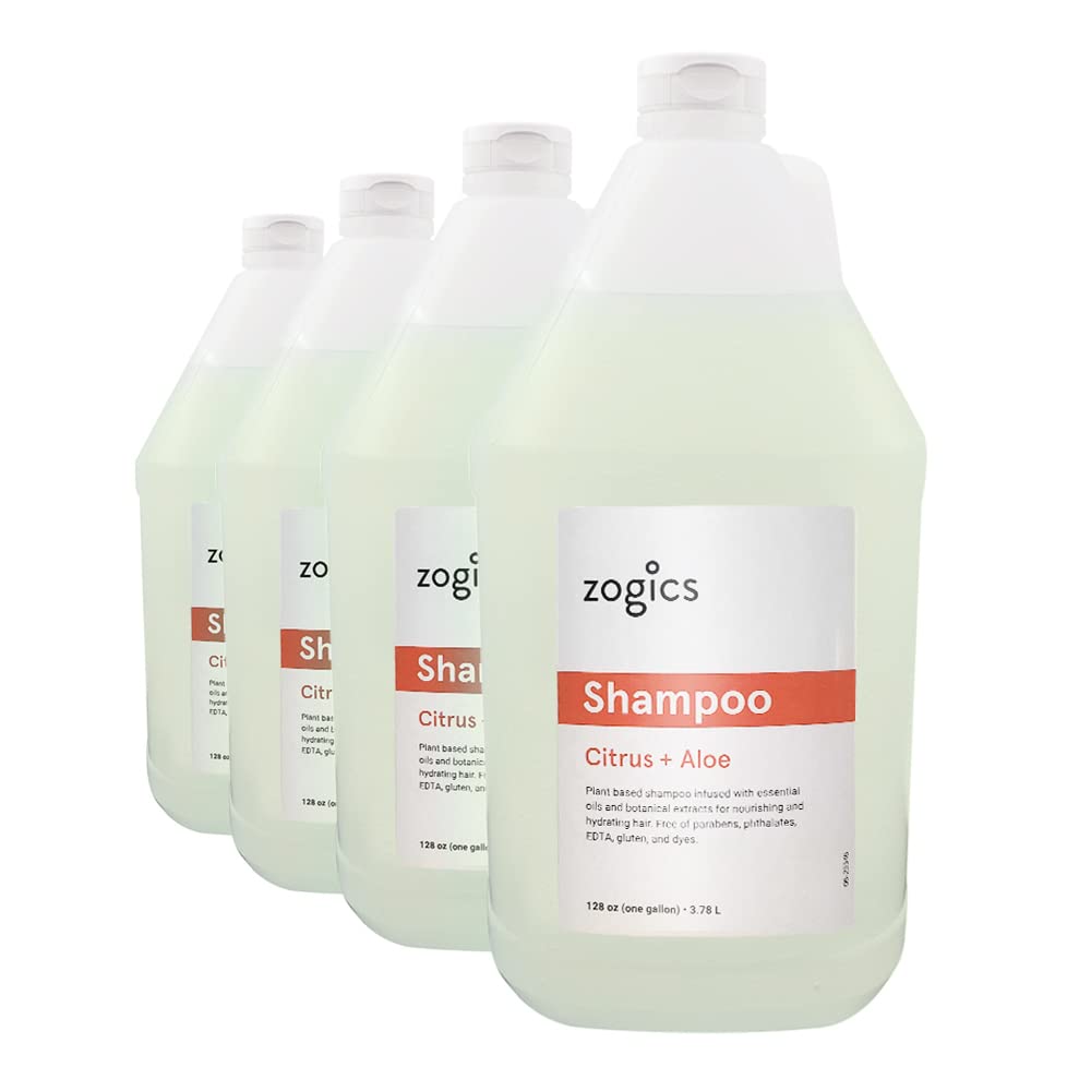 Zogics Citrus and Aloe Shampoo bottle pour for bulk dispensing in gyms.