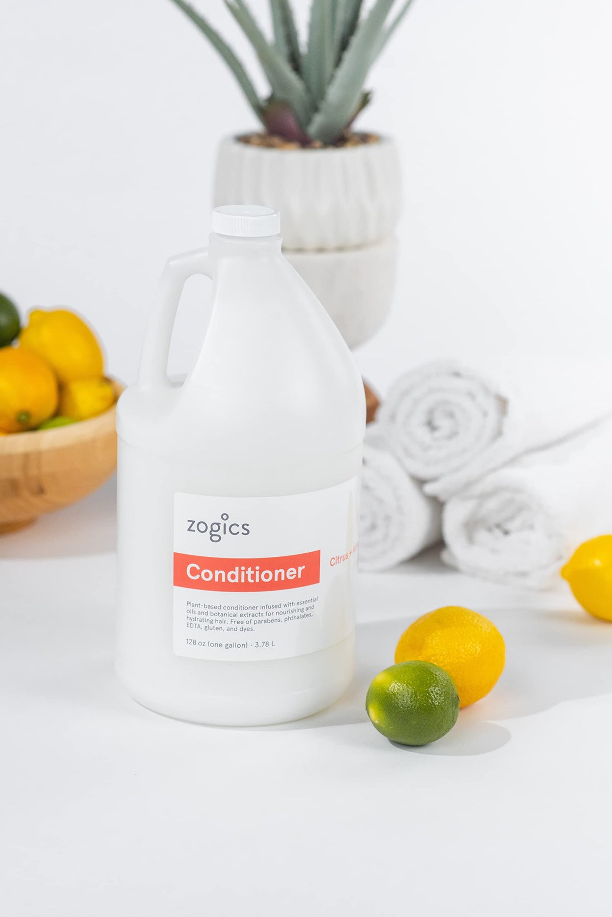Zogics Citrus + Aloe conditioner used in hair care routines for households.