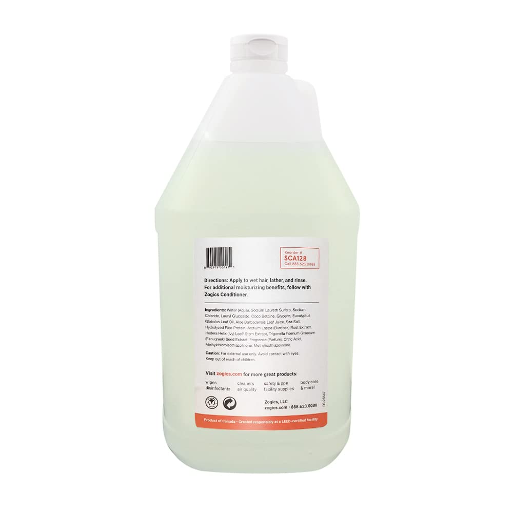 Zogics Citrus and Aloe Shampoo case four gallon refills ready for spa, gym, or home.