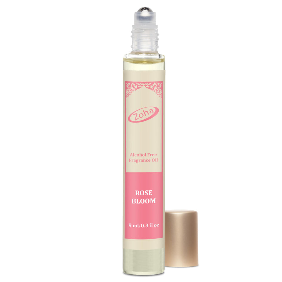 Zoha Rose Bloom bottle offers an alcohol-free fragrance for daily wear.