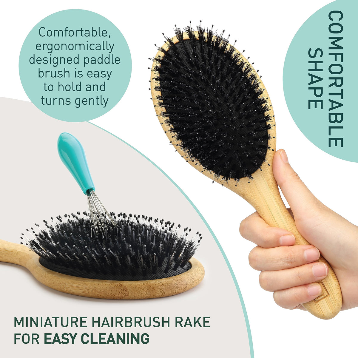 Zollo moisture-balancing brush helps maintain natural shine and softness.