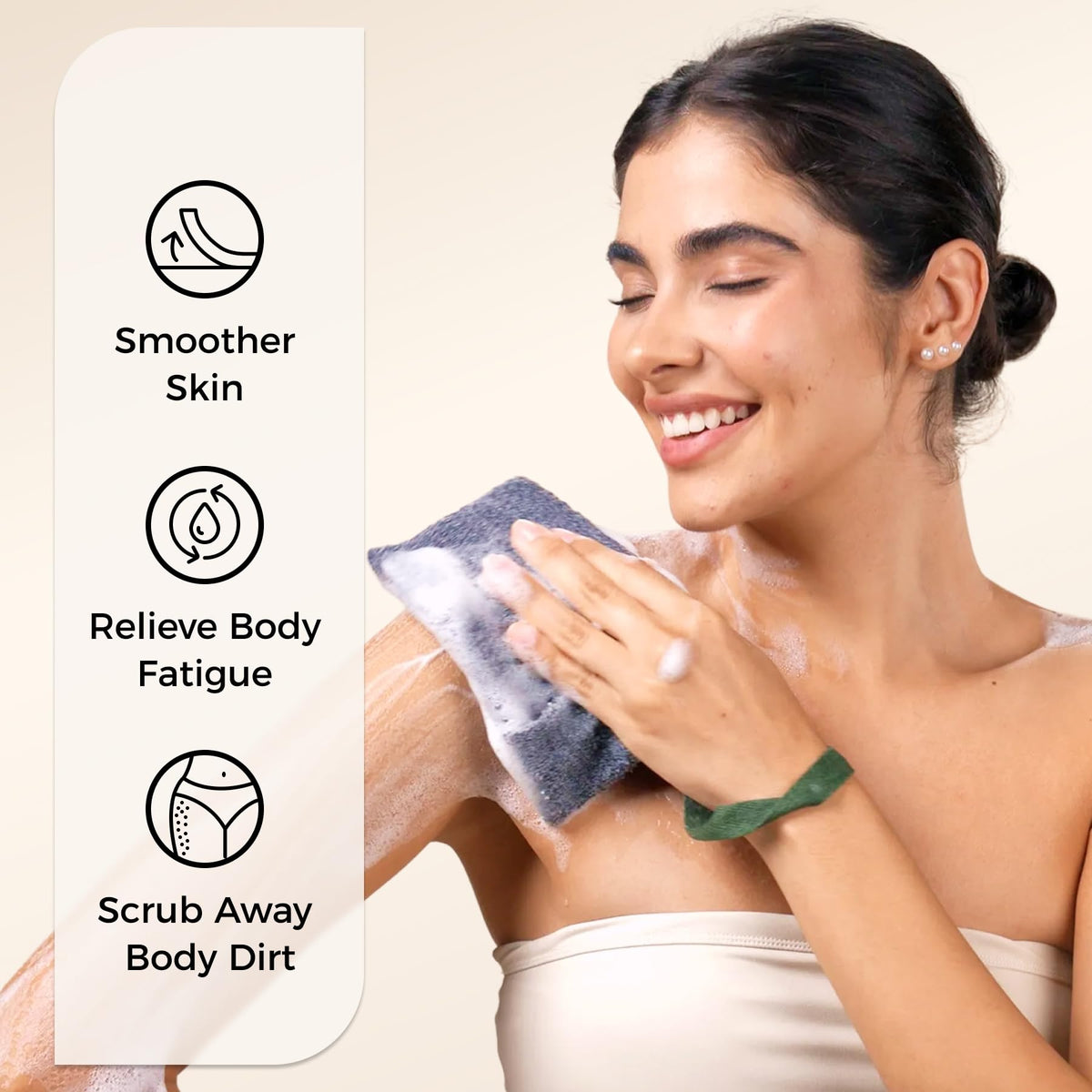 ZOMCHI body scrubber bag doubles as loofah for smooth exfoliation.