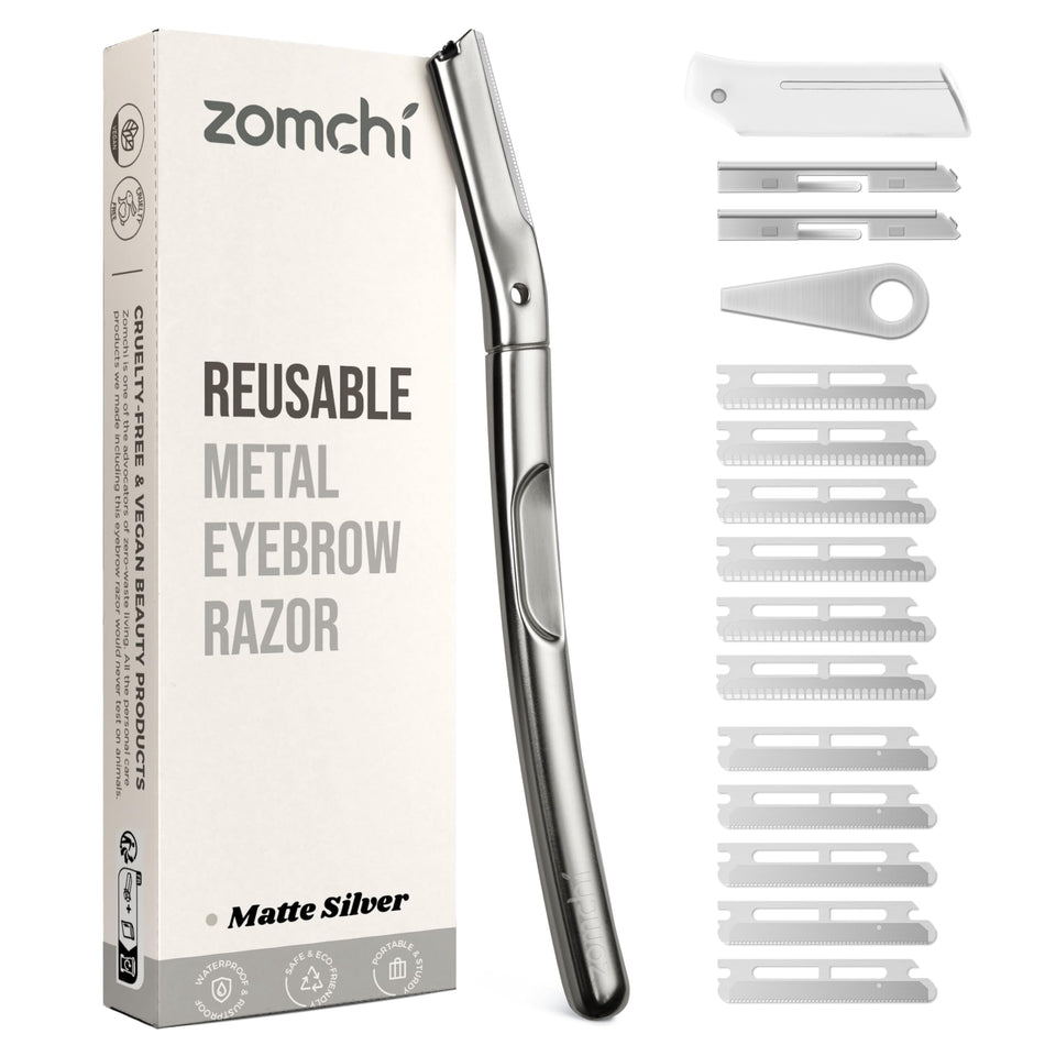 ZOMCHI dermaplaning tool with 11 blades pack for at-home exfoliation and fuzz removal.