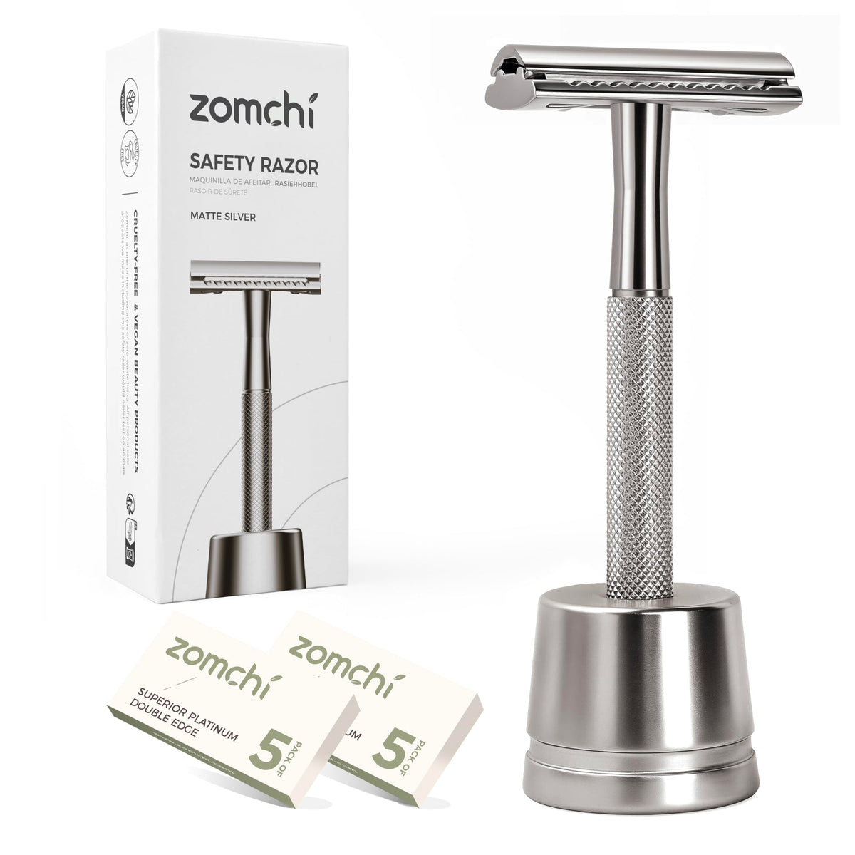 ZOMCHI double-edge razor handle close-up for precise, smooth shaving.
