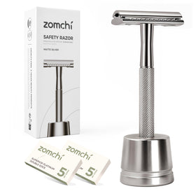 ZOMCHI double-edge razor handle close-up for precise, smooth shaving.