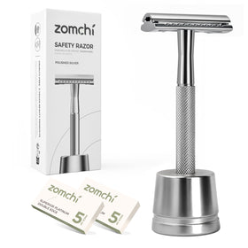 ZOMCHI double-edge safety razor with stand for a tidy grooming station
