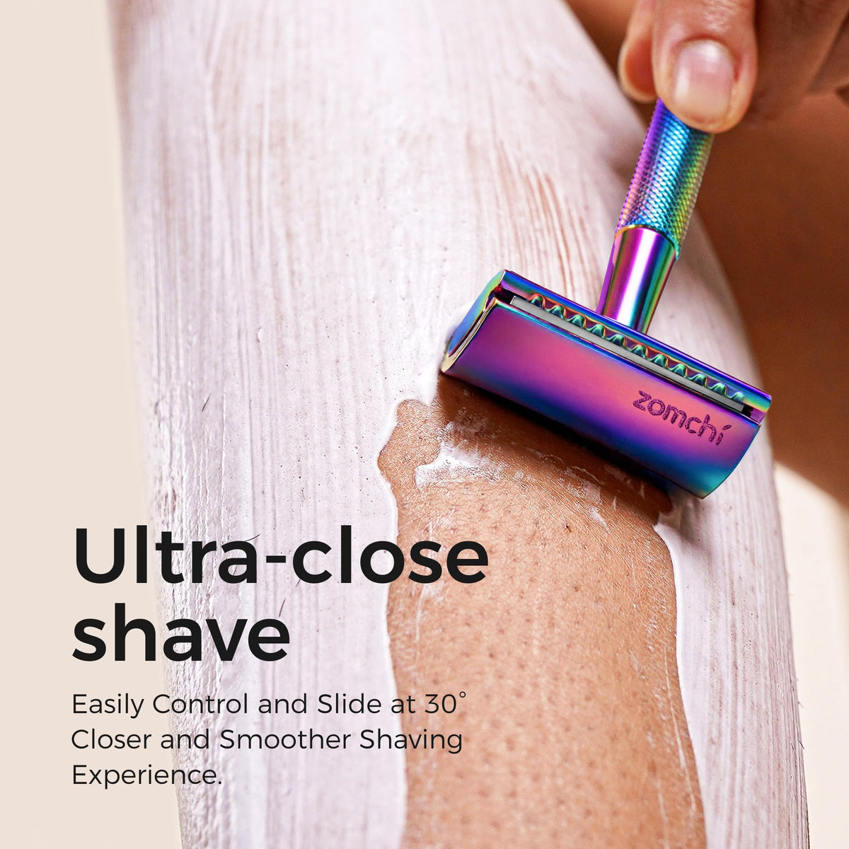 ZOMCHI metal razor body close-up showing sturdy construction for durability