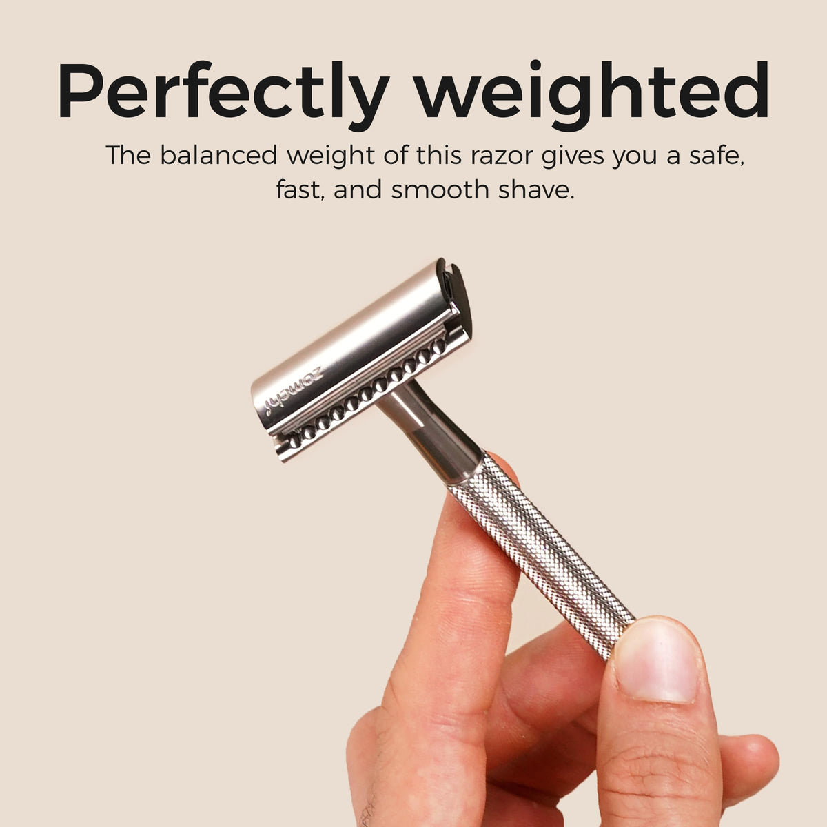 ZOMCHI metal razor in use for close, confident grooming.