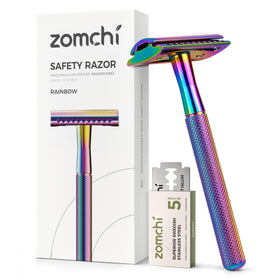 ZOMCHI Rainbow double-edge razor handle close-up for precise shaving