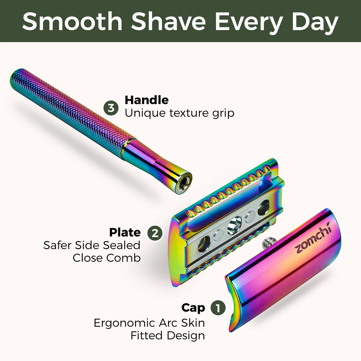ZOMCHI Rainbow blades pack highlighting long-lasting corrosion-resistant blades