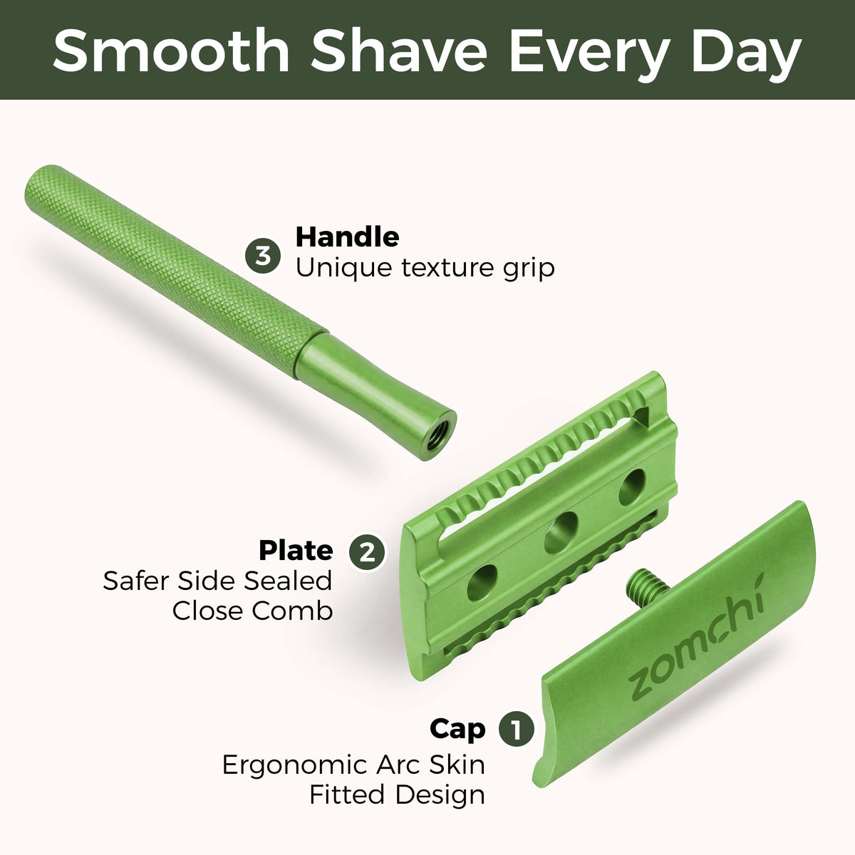 ZOMCHI razor stand in chromed brass keeps the tool dry and accessible.