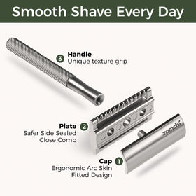 ZOMCHI chrome brass stand keeps the razor dry and rust-free.