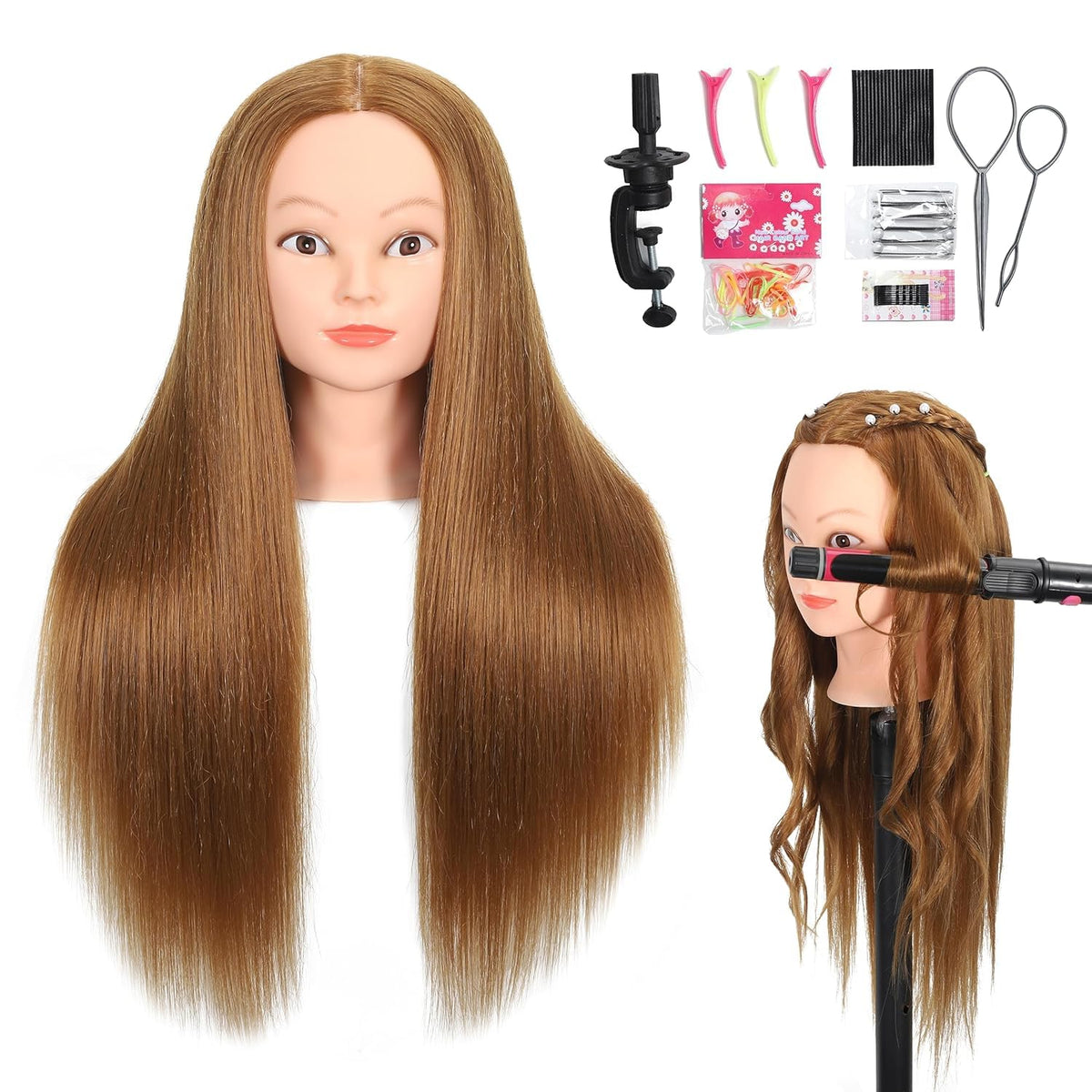 ZOMOI mannequin head with 80% real hair viewed from the front for styling practice