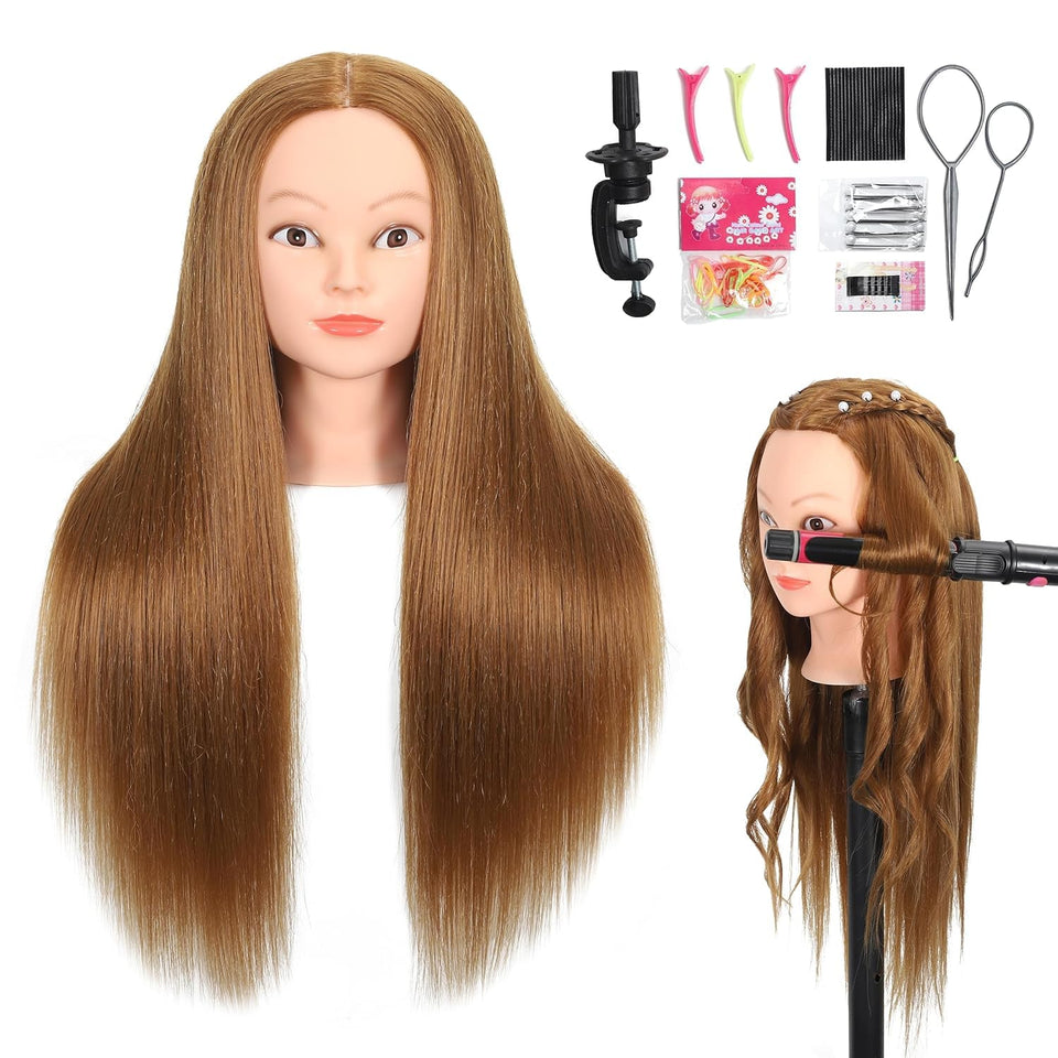 ZOMOI mannequin head with 80% real hair viewed from the front for styling practice