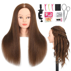ZOMOI mannequin head with real brown hair, 22-24 inches, for professional styling practice.