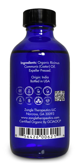 Zongle Therapeutics castor oil for hair growth showing glossy strands.
