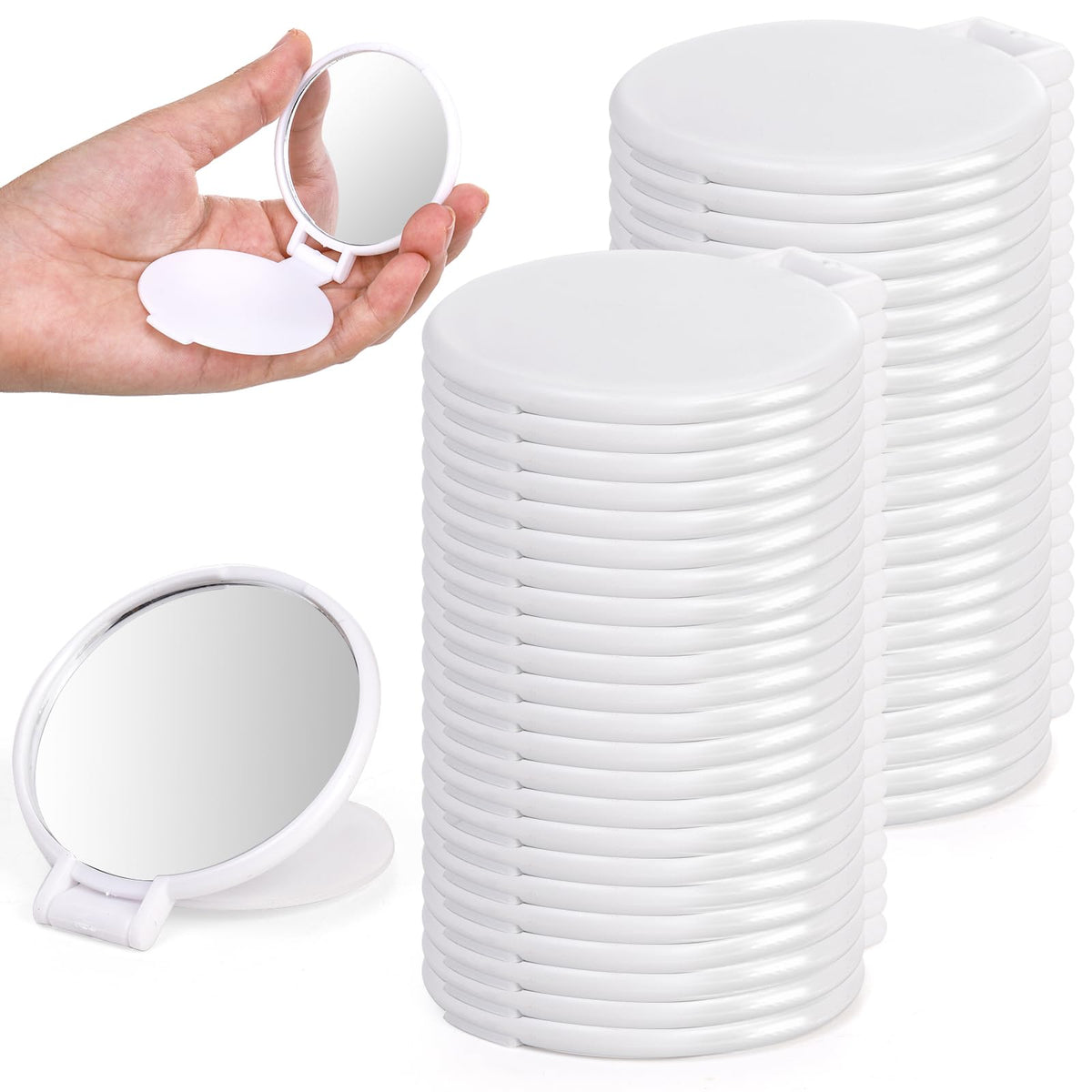 ZOOFOX 50-pack compact mirrors in packaging, perfect for bulk gifting and daily touch-ups.