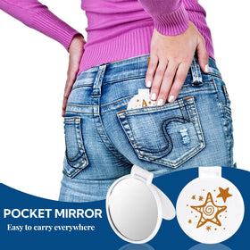 ZOOFOX mini folding mirror with stand provides hands-free use on desks.