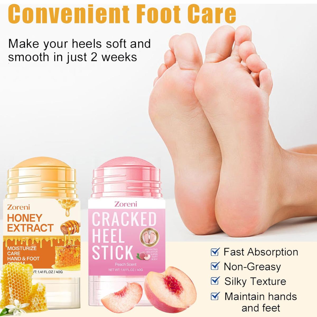 Zoreni foot balm stick close-up for quick on-the-go hydration.