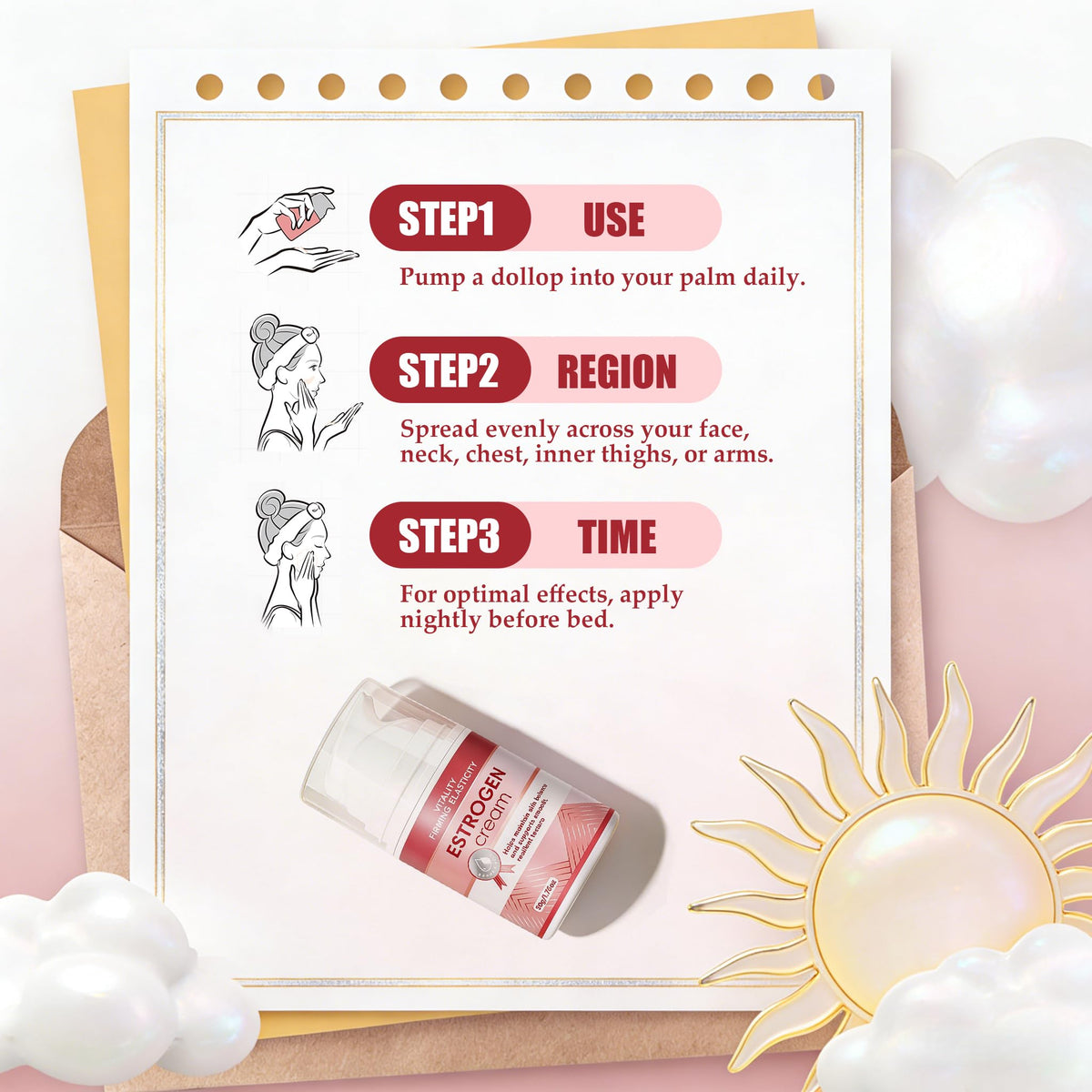 Zosudull Estrogen Cream applying on face demonstrates smooth touch and even coverage.