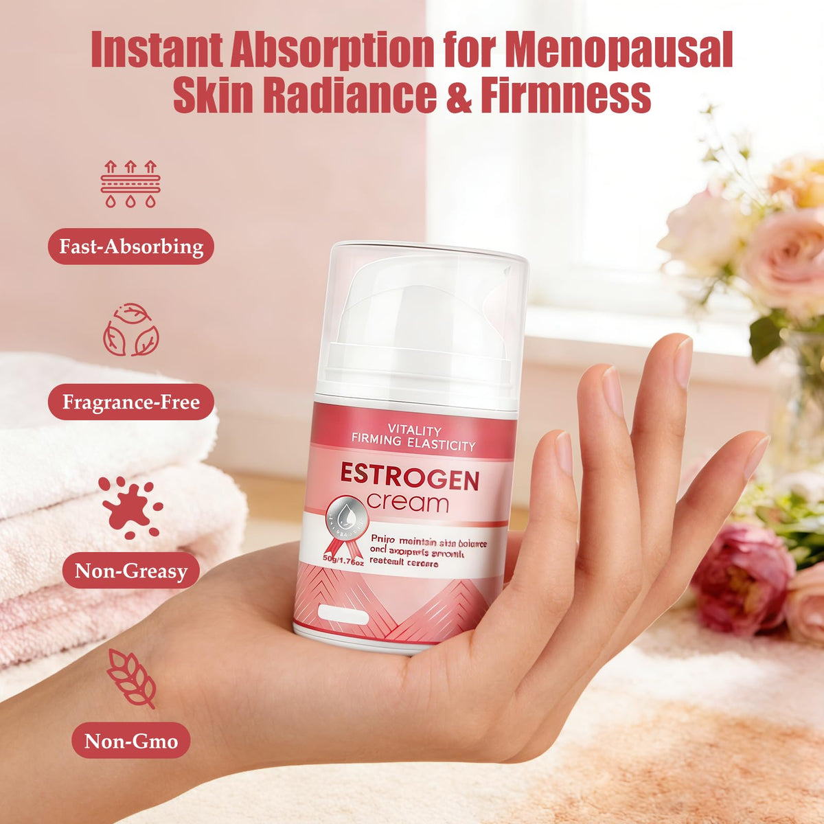 Zosudull Estrogen Cream non-greasy formula suitable for neck and décolleté.