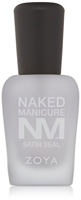 ZOYA Satin Seal Top Coat bottle close-up showing a natural-looking satin finish