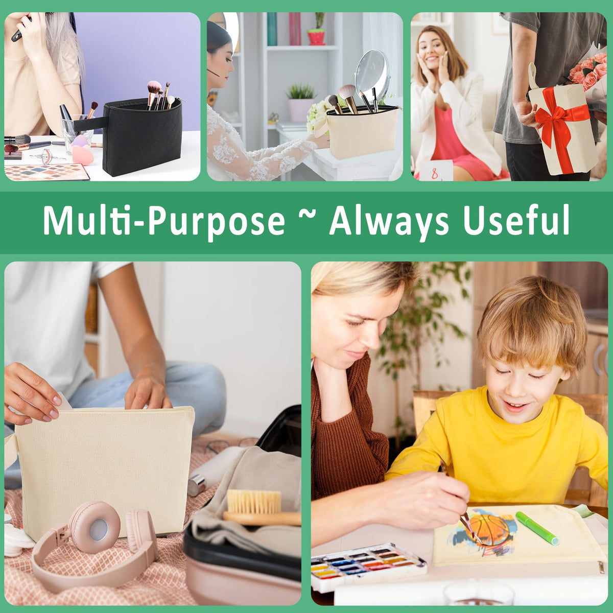 Zpecox durable multiuse canvas pouch for cosmetics and supplies