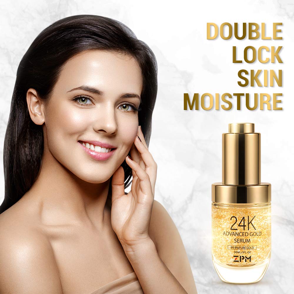 ZPM 24K Gold Serum texture shot ready for day and night routines.