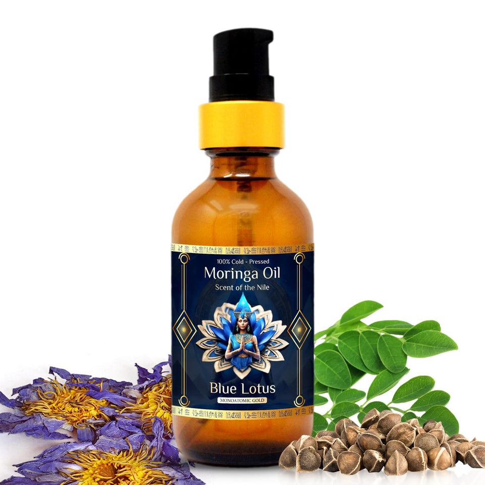 ZP.TECH Pure Moringa Oil with Blue Lotus bottle showing hydration potential