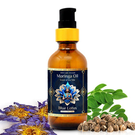 ZP.TECH Pure Organic Moringa Oil Blue Lotus bottle for deep surface hydration and ritual self-care.