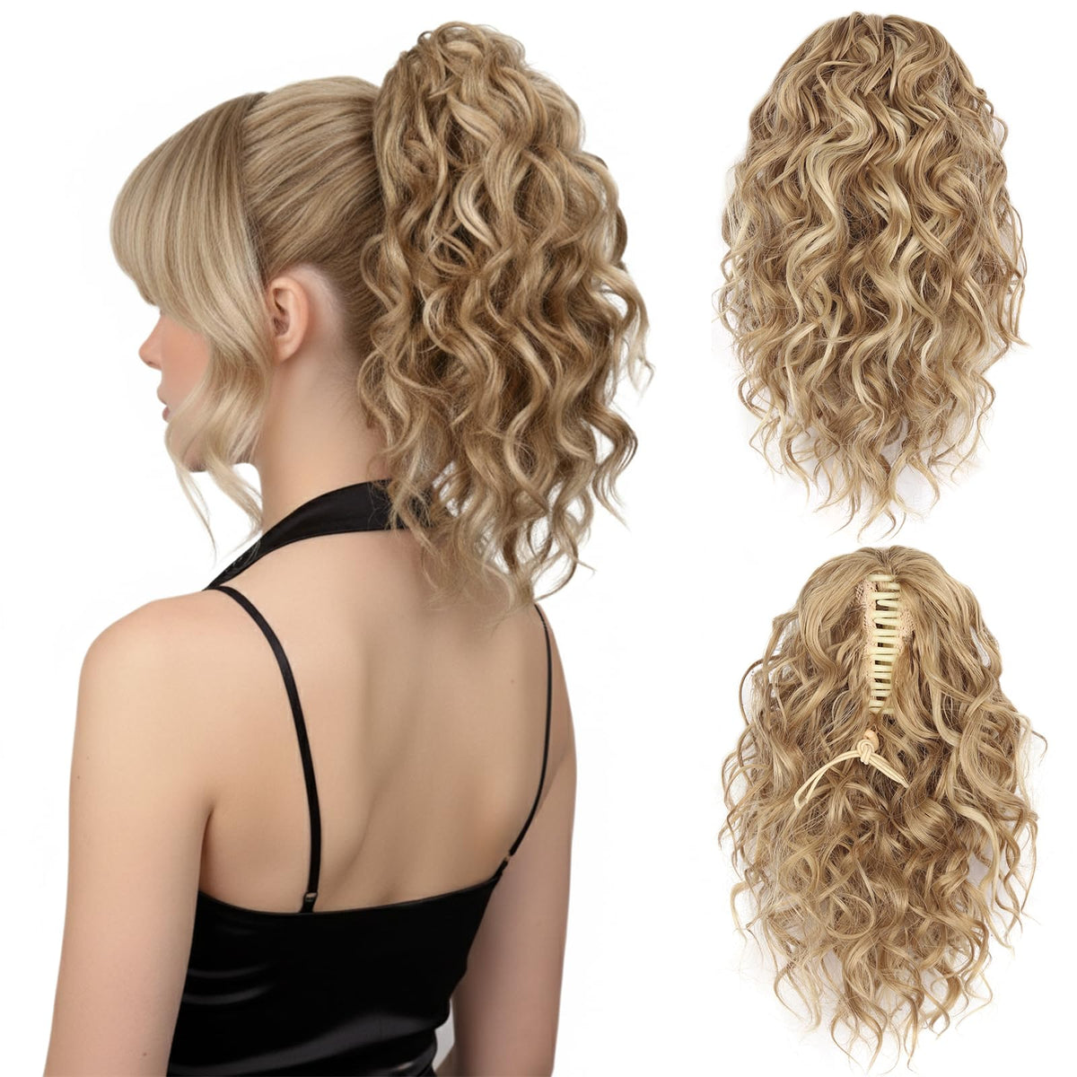 ZQIAN BEAUTY 12-inch clip-in ponytail with blonde highlights for natural blending.