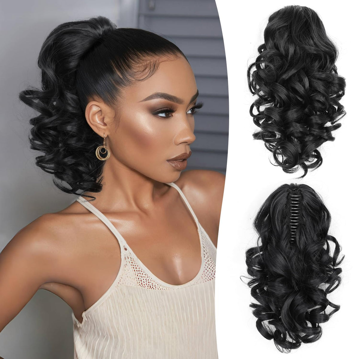 ZQIAN BEAUTY 12-inch black ponytail clip adds instant length and volume