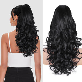 ZQIAN BEAUTY 24in black ponytail clip-on adds instant length and volume.