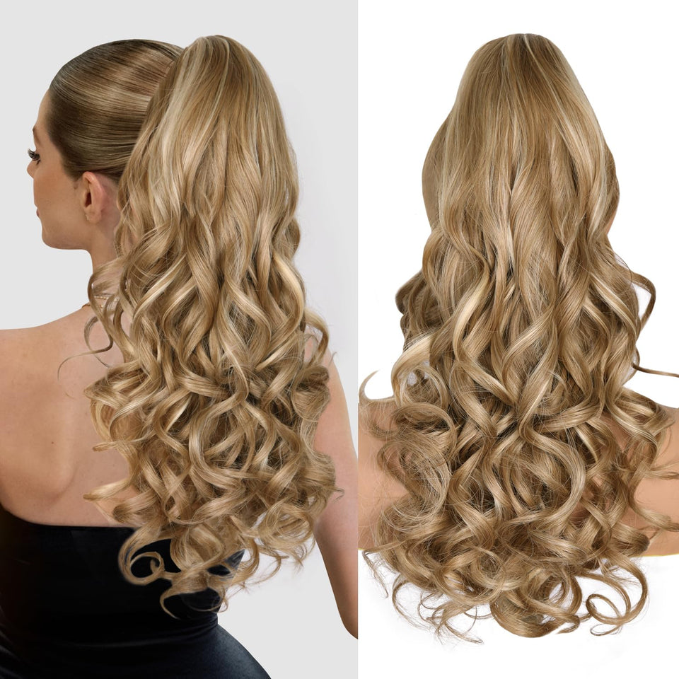 ZQIAN BEAUTY 24in blonde ponytail clip-on adds instant volume and length.