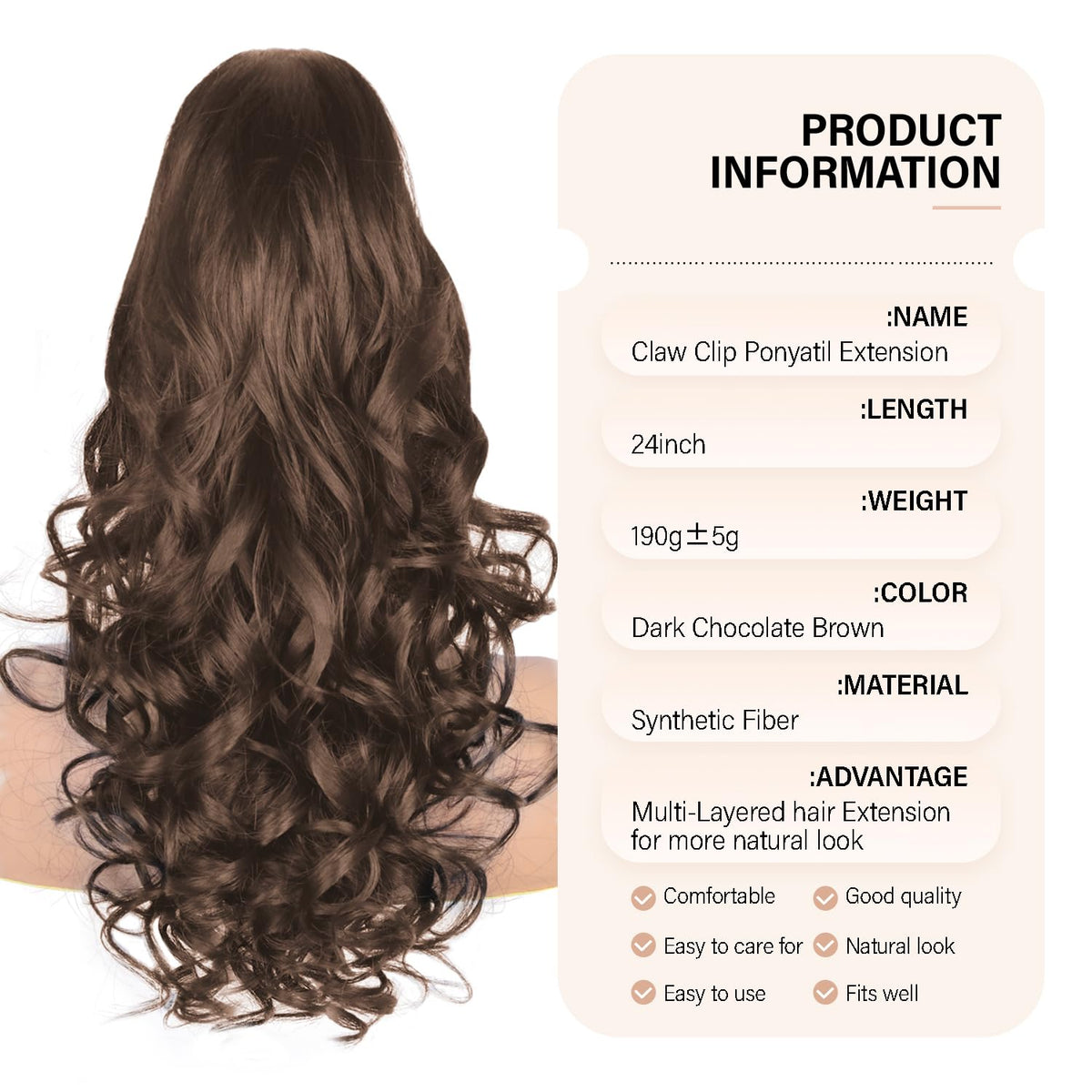 ZQIAN BEAUTY clip-on top view shows secure attachment for easy styling.