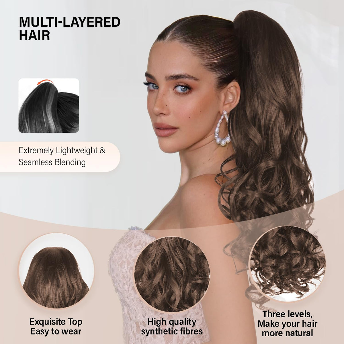 ZQIAN BEAUTY dark chocolate brown curls create soft, natural waves.
