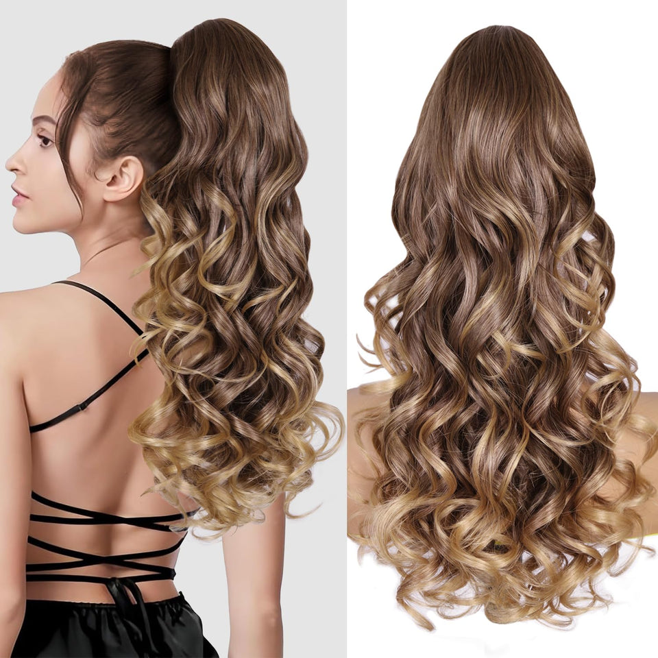 ZQIAN BEAUTY 24inch ponytail extension in soft wavy texture adds instant volume.