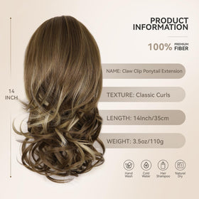 ZQIAN BEAUTY ash brown beige highlights wavy ponytail close-up shows natural texture