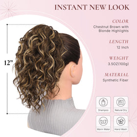 ZQIAN BEAUTY Chestnut brown with blonde highlights ponytail adds depth and dimension