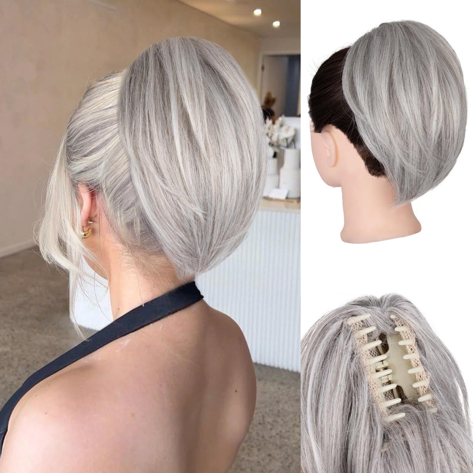 ZQIAN BEAUTY claw clip ponytail 10inch in silver grey for quick, secure styling.