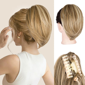 ZQIAN BEAUTY clip-on ponytail 10inch with dark blonde highlights adds instant volume