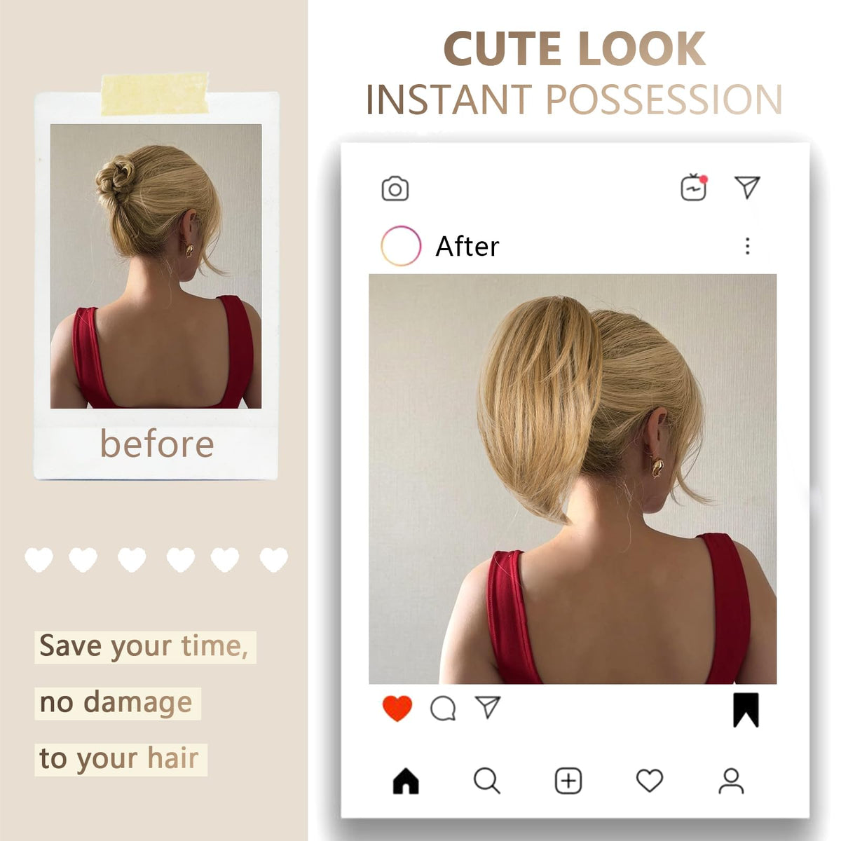 ZQIAN BEAUTY clip-on ponytail 10inch straight dark blonde for sleek style