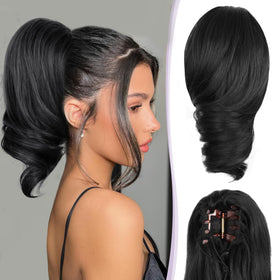ZQIAN BEAUTY clip-on ponytail 12 inch curly black for quick volume and style