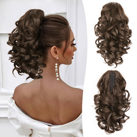 ZQIAN BEAUTY clip-on ponytail in dark chocolate brown adds instant fullness for everyday wear.