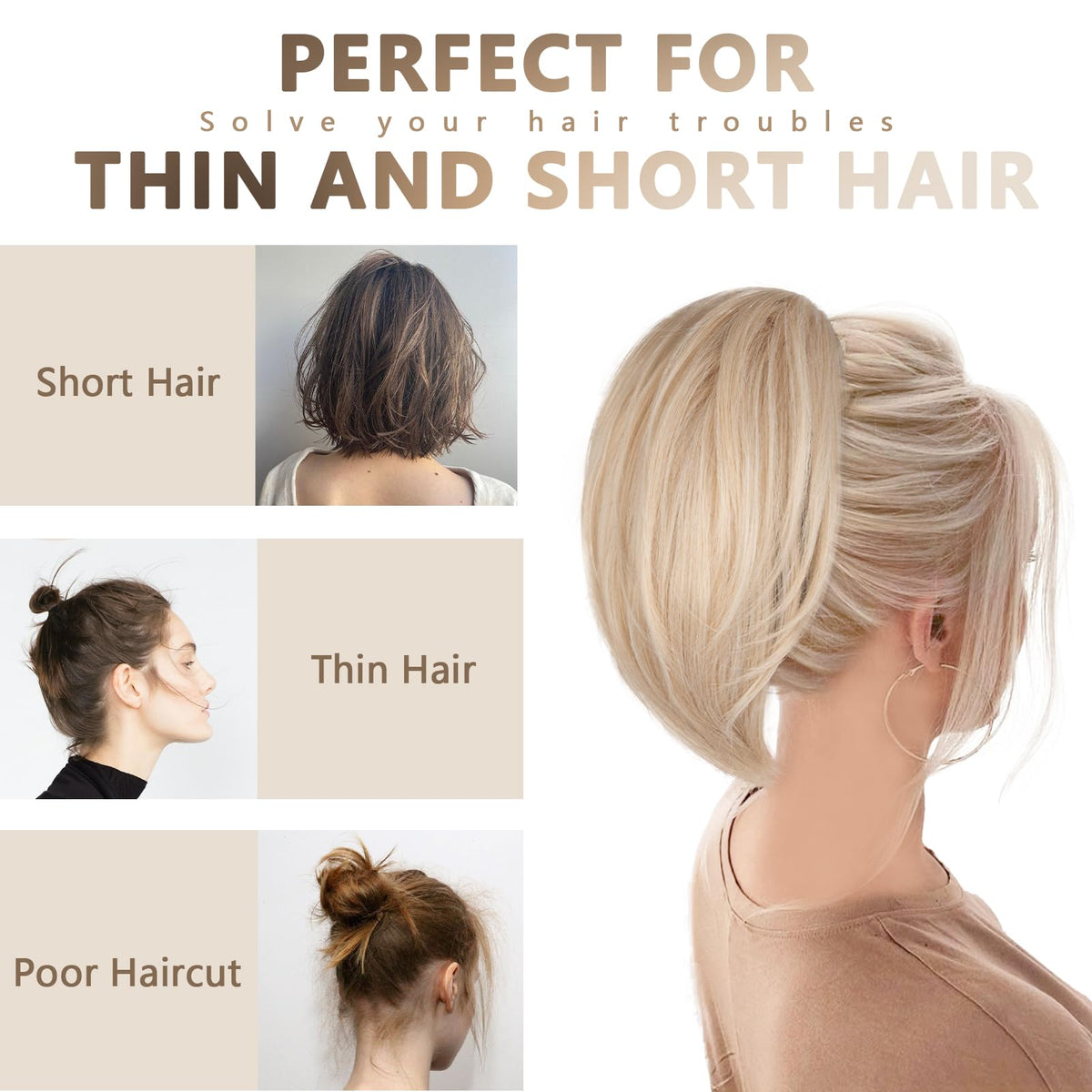 ZQIAN BEAUTY clip-on ponytail demonstrates easy application for a fast style update.