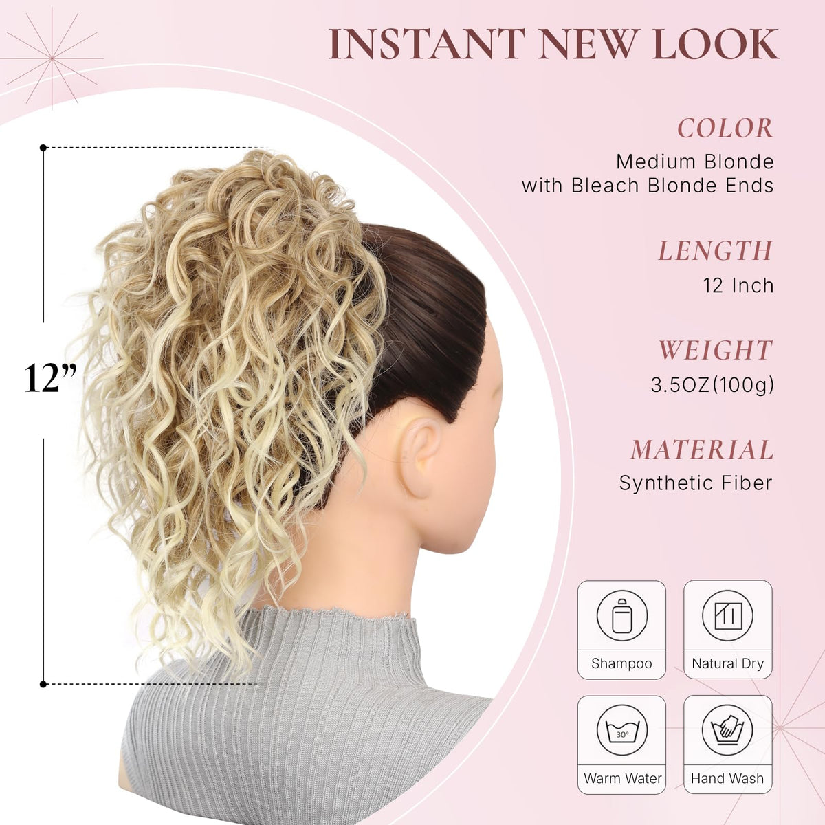ZQIAN BEAUTY clip-on ponytail top-clip attachment enables quick secure styling.