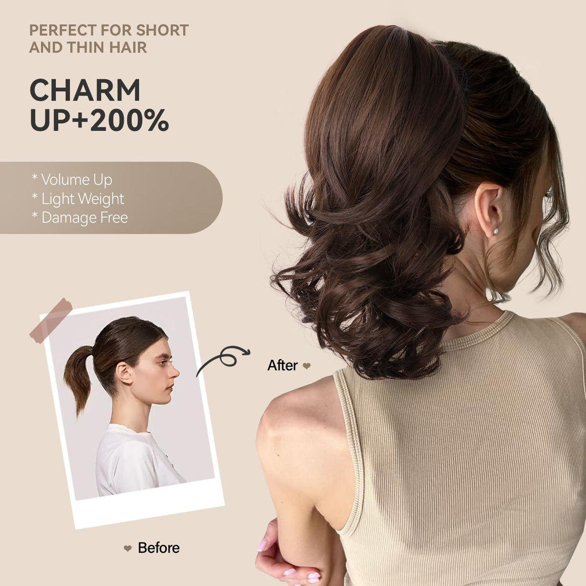 ZQIAN BEAUTY curly ponytail extension in soft synthetic fibers blends naturally for a fuller look.