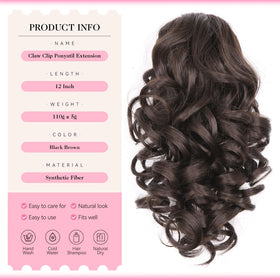 ZQIAN BEAUTY curly-wavy ponytail extension blends softly with dark brown hair.